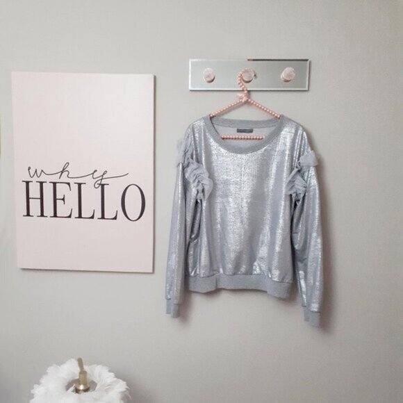 EUC Piazza Del Tempio silver foil ruffle tulle accent sweatshirt - Picture 4 of 7